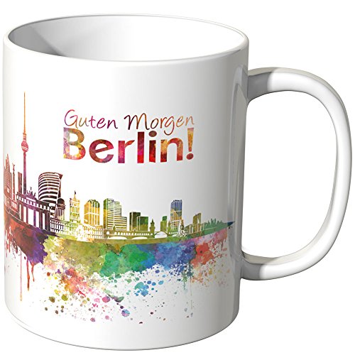 WANDKINGS® Tasse, Schriftzug Guten Morgen Berlin! mit Skyline - Weiß von WANDKINGS