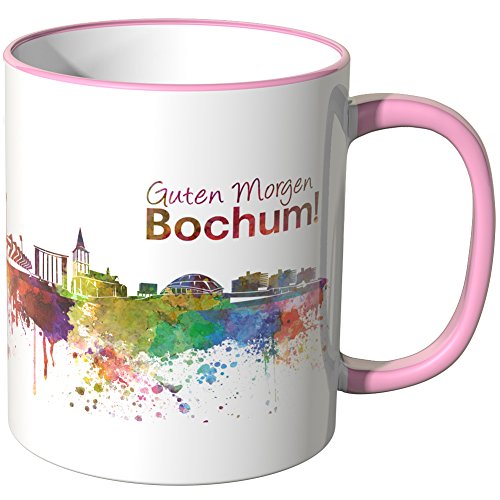 WANDKINGS® Tasse, Schriftzug Guten Morgen Bochum! mit Skyline - ROSA von WANDKINGS