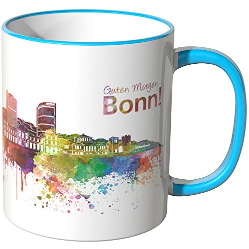 WANDKINGS® Tasse, Schriftzug Guten Morgen Bonn! mit Skyline - BLAU von WANDKINGS