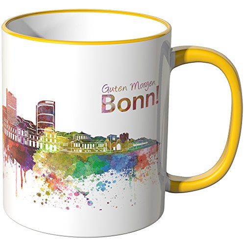 WANDKINGS® Tasse, Schriftzug Guten Morgen Bonn! mit Skyline - GELB von WANDKINGS