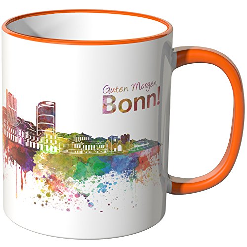 WANDKINGS® Tasse, Schriftzug Guten Morgen Bonn! mit Skyline - ORANGE von WANDKINGS