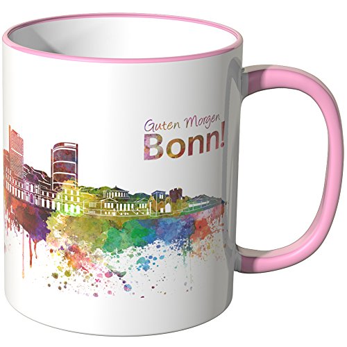 WANDKINGS® Tasse, Schriftzug Guten Morgen Bonn! mit Skyline - ROSA von WANDKINGS