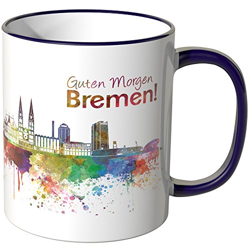 WANDKINGS® Tasse, Schriftzug Guten Morgen Bremen! mit Skyline - LILA von WANDKINGS