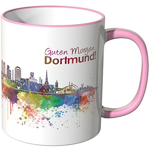 WANDKINGS® Tasse, Schriftzug Guten Morgen Dortmund! mit Skyline - ROSA von WANDKINGS
