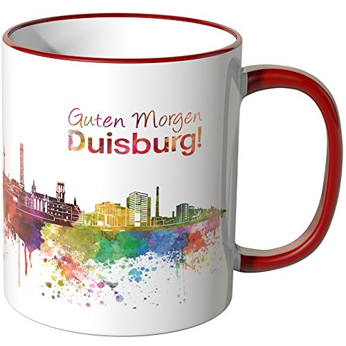 WANDKINGS® Tasse, Schriftzug Guten Morgen Duisburg! mit Skyline - ROT von WANDKINGS