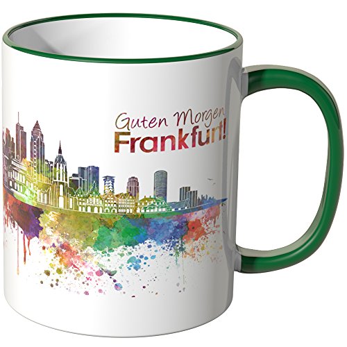 WANDKINGS® Tasse, Schriftzug Guten Morgen Frankfurt! mit Skyline - GRÜN von WANDKINGS