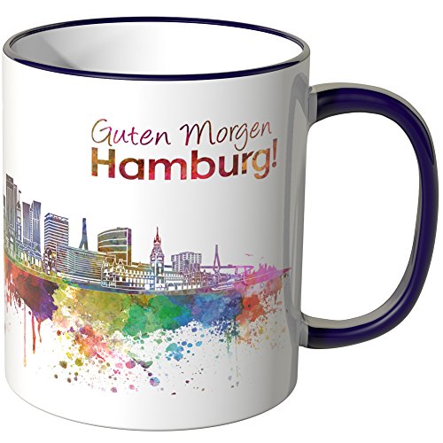 WANDKINGS® Tasse, Schriftzug Guten Morgen Hamburg! mit Skyline - LILA von WANDKINGS