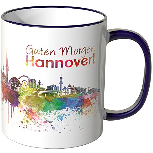 WANDKINGS® Tasse, Schriftzug Guten Morgen Hannover! mit Skyline - LILA von WANDKINGS