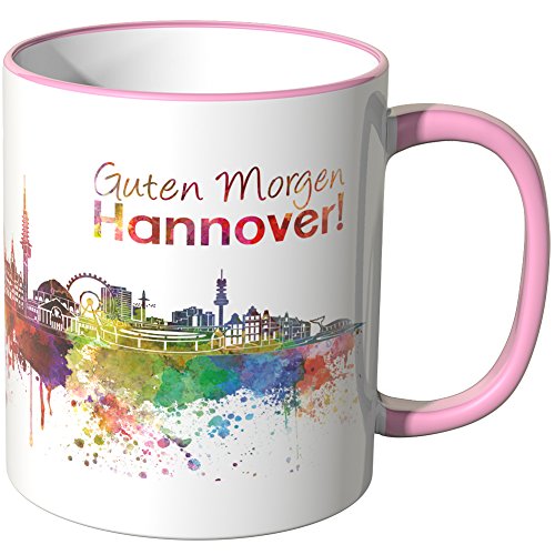 WANDKINGS® Tasse, Schriftzug Guten Morgen Hannover! mit Skyline - ROSA von WANDKINGS