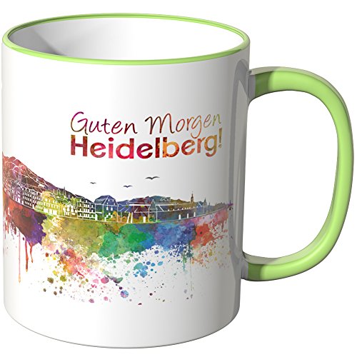 WANDKINGS® Tasse, Schriftzug Guten Morgen Heidelberg! mit Skyline - HELLGRÜN von WANDKINGS