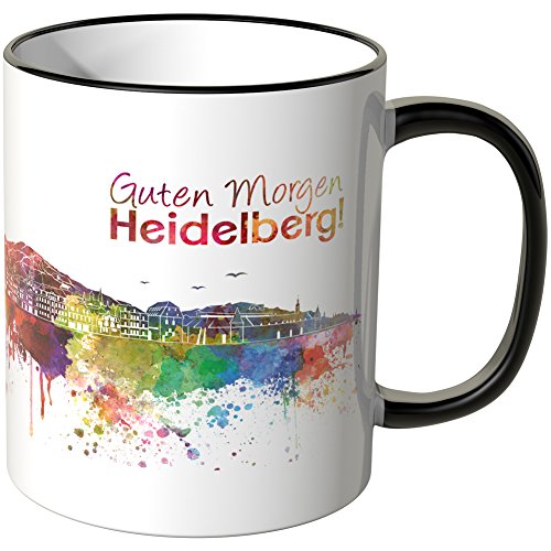 WANDKINGS® Tasse, Schriftzug Guten Morgen Heidelberg! mit Skyline - SCHWARZ von WANDKINGS