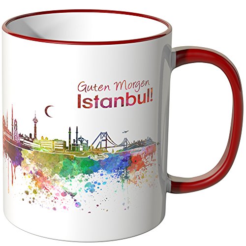 WANDKINGS® Tasse, Schriftzug Guten Morgen Istanbul! mit Skyline - ROT von WANDKINGS