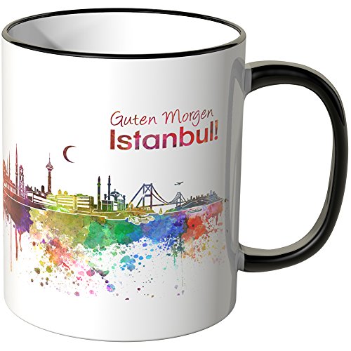 WANDKINGS® Tasse, Schriftzug Guten Morgen Istanbul! mit Skyline - SCHWARZ von WANDKINGS