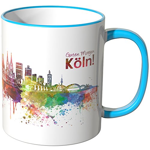 WANDKINGS® Tasse, Schriftzug Guten Morgen Köln! mit Skyline - BLAU von WANDKINGS