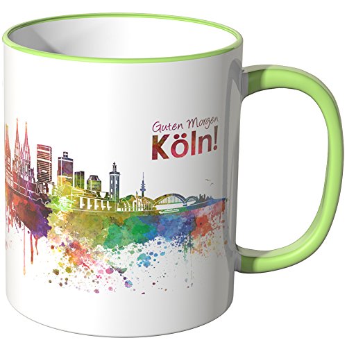 WANDKINGS® Tasse, Schriftzug Guten Morgen Köln! mit Skyline - HELLGRÜN von WANDKINGS