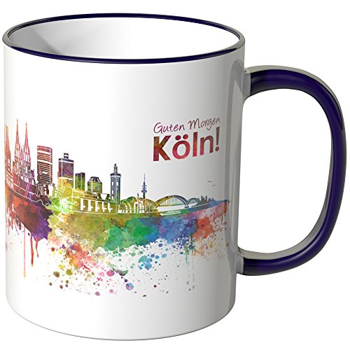 WANDKINGS® Tasse, Schriftzug Guten Morgen Köln! mit Skyline - LILA von WANDKINGS