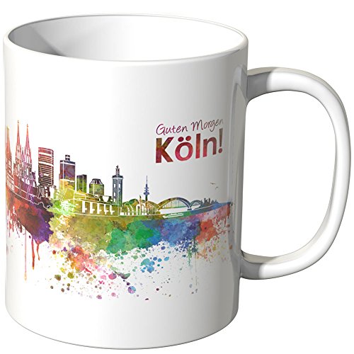 WANDKINGS® Tasse, Schriftzug Guten Morgen Köln! mit Skyline - Weiß von WANDKINGS