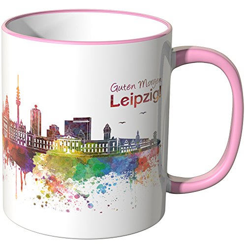 WANDKINGS® Tasse, Schriftzug Guten Morgen Leipzig! mit Skyline - ROSA von WANDKINGS