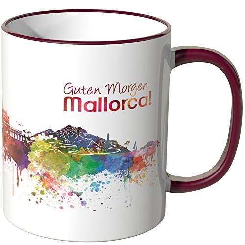 WANDKINGS® Tasse, Schriftzug Guten Morgen Mallorca! mit Skyline - Bordeaux von WANDKINGS