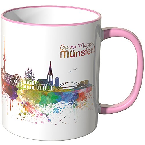 WANDKINGS® Tasse, Schriftzug Guten Morgen Münster! mit Skyline - ROSA von WANDKINGS