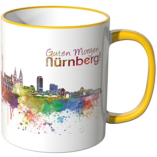 WANDKINGS® Tasse, Schriftzug Guten Morgen Nürnberg! mit Skyline - GELB von WANDKINGS