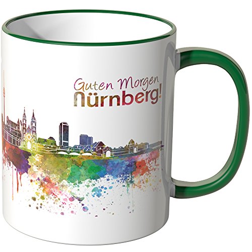 WANDKINGS® Tasse, Schriftzug Guten Morgen Nürnberg! mit Skyline - GRÜN von WANDKINGS