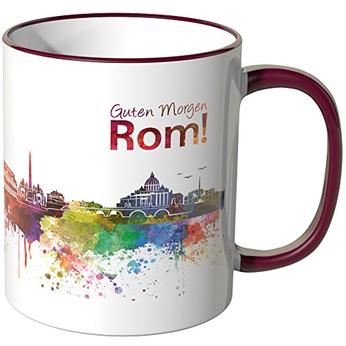 WANDKINGS® Tasse, Schriftzug Guten Morgen Rom! mit Skyline - Bordeaux von WANDKINGS