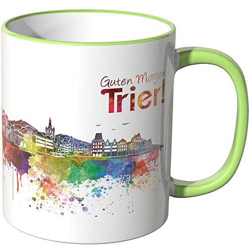 WANDKINGS® Tasse, Schriftzug Guten Morgen Trier! mit Skyline - HELLGRÜN von WANDKINGS