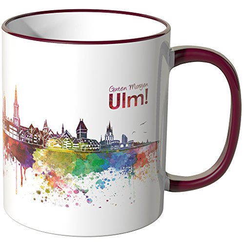 WANDKINGS® Tasse, Schriftzug Guten Morgen ULM! mit Skyline - Bordeaux von WANDKINGS