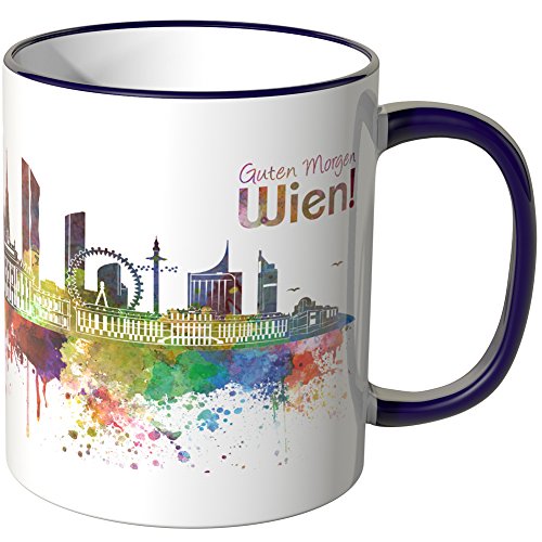 WANDKINGS® Tasse, Schriftzug Guten Morgen Wien! mit Skyline - LILA von WANDKINGS