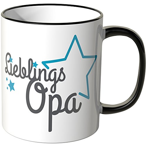 WANDKINGS® Tasse, Schriftzug: Lieblingsopa mit blauen Sternchen - SCHWARZ von WANDKINGS