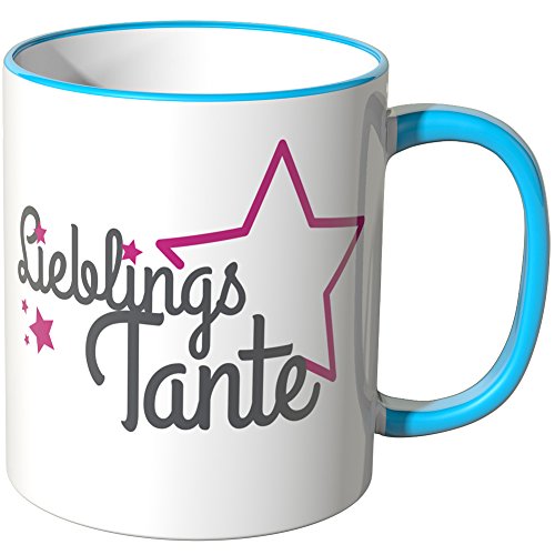 WANDKINGS® Tasse, Schriftzug: Lieblingstante mit pinken Sternchen - BLAU von WANDKINGS