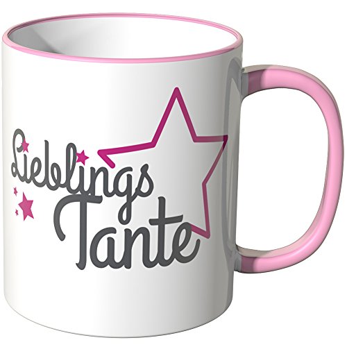 WANDKINGS® Tasse, Schriftzug: Lieblingstante mit pinken Sternchen - ROSA von WANDKINGS