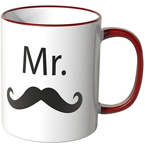 WANDKINGS® Tasse, Schriftzug: Mr. mit einem Schnurrbart - ROT von WANDKINGS