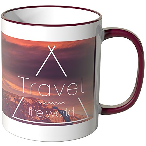 WANDKINGS® Tasse, Schriftzug: Travel The World. - Bordeaux von WANDKINGS