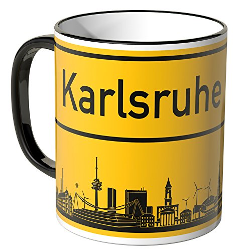 WANDKINGS® Tasse, Skyline Karlsruhe - SCHWARZ von WANDKINGS