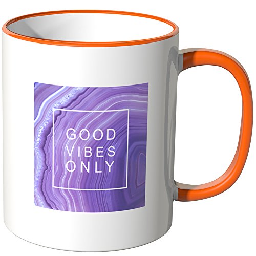 WANDKINGS® Tasse, Spruch Good Vibes ONLY - ORANGE von WANDKINGS