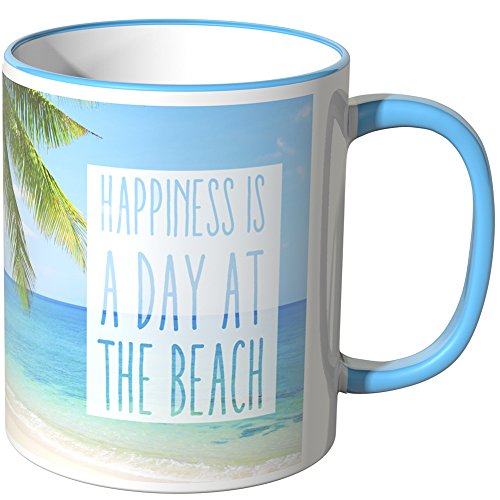 WANDKINGS® Tasse, Spruch Happiness is A Day at The Beach - BLAU von WANDKINGS