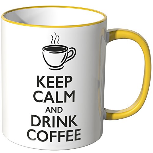 WANDKINGS® Tasse, Spruch Keep Calm and Drink Coffee - GELB von WANDKINGS