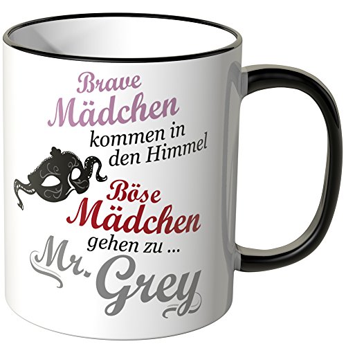 WANDKINGS® Tasse, Spruch: Brave Mädchen kommen in den Himmel …, mit Maske - SCHWARZ von WANDKINGS