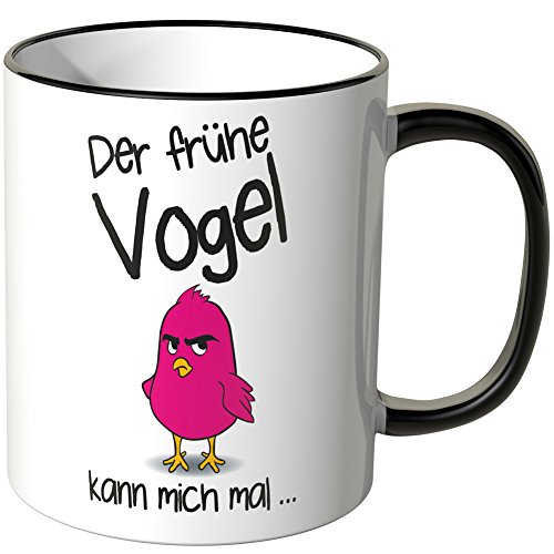 WANDKINGS® Tasse, Spruch: Der frühe Vogel kann Mich mal … - SCHWARZ von WANDKINGS