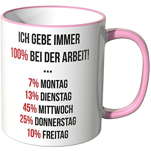 WANDKINGS® Tasse, Spruch: Ich gebe Immer 100% bei der Arbeit - ROSA von WANDKINGS