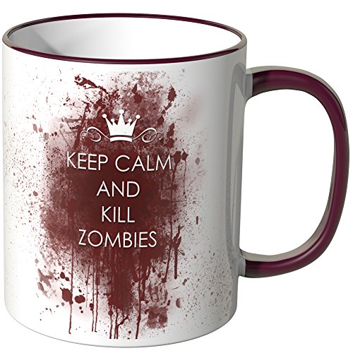 WANDKINGS® Tasse, Spruch: Keep Calm and Kill Zombies - Bordeaux von WANDKINGS