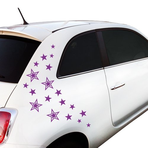 WANDKINGS Autoaufkleber Sterne Sticker Set - 20 Aufkleber auf DIN A4 Bogen, Silber - erhältlich in 27 Farben von WANDKINGS