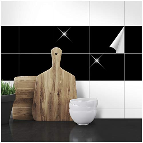 WANDKINGS Fliesenaufkleber 15 x 20 cm, 50 Stück - SCHWARZ GLÄNZEND von WANDKINGS