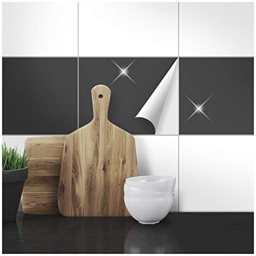 WANDKINGS Fliesenaufkleber 19,5 x 24,5 cm, 50 Stück - ANTHRAZIT GLÄNZEND von WANDKINGS
