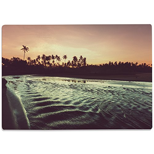 WANDKINGS Glasschneidebrett „Strand bei Sonnenuntergang“ - Motiv wählbar - Glasschneideplatte, Schneidebrett aus Glas, Frühstücksbrettchen von WANDKINGS