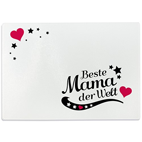 WANDKINGS Glasschneidebrett mit Schriftzug „Beste Mama der Welt“ - Desgin wählbar - Glasschneideplatte, Schneidebrett aus Glas, Frühstücksbrettchen - Motiv 8 von WANDKINGS