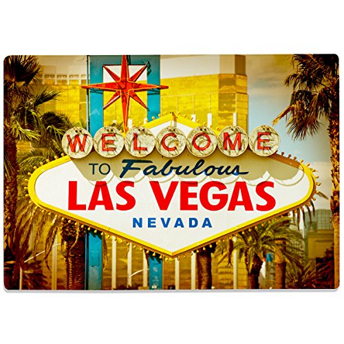 WANDKINGS Glasschneidebrett mit Schriftzug „Welcome to Fabulous Las Vegas Nevada“ - Motiv wählbar - Glasschneideplatte, Schneidebrett aus Glas, Frühstücksbrettchen von WANDKINGS