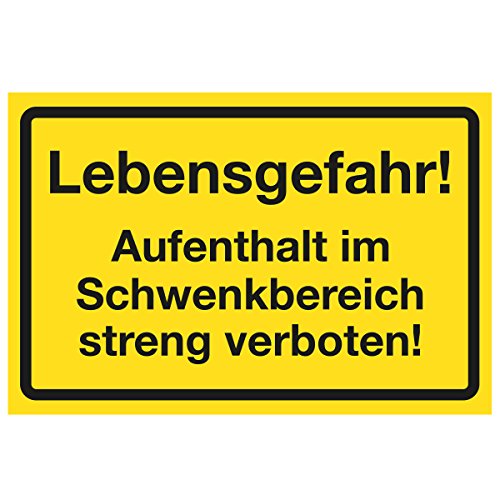 WANDKINGS Hinweisaufkleber für den Innen- und Außenbereich - Lebensgefahr! Aufenthalt im Schwenkbereich streng verboten! - 20x15 cm - Aufkleber ohne Schild von WANDKINGS